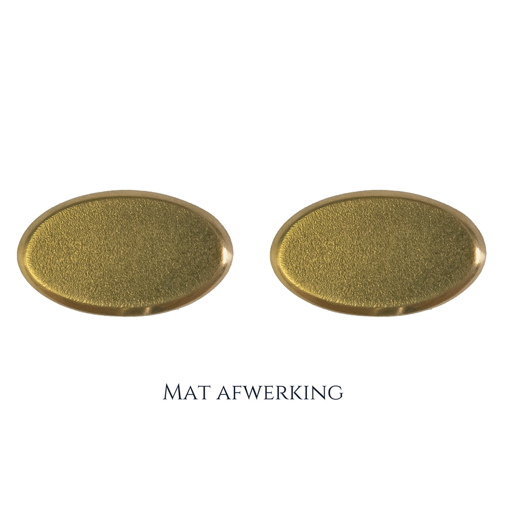 Gouden manchetknopen in ovale vorm. Keuze uit hoogglans, mat of ijsmat afwerking. Handgemaakte manchetknopen van Meijlis.