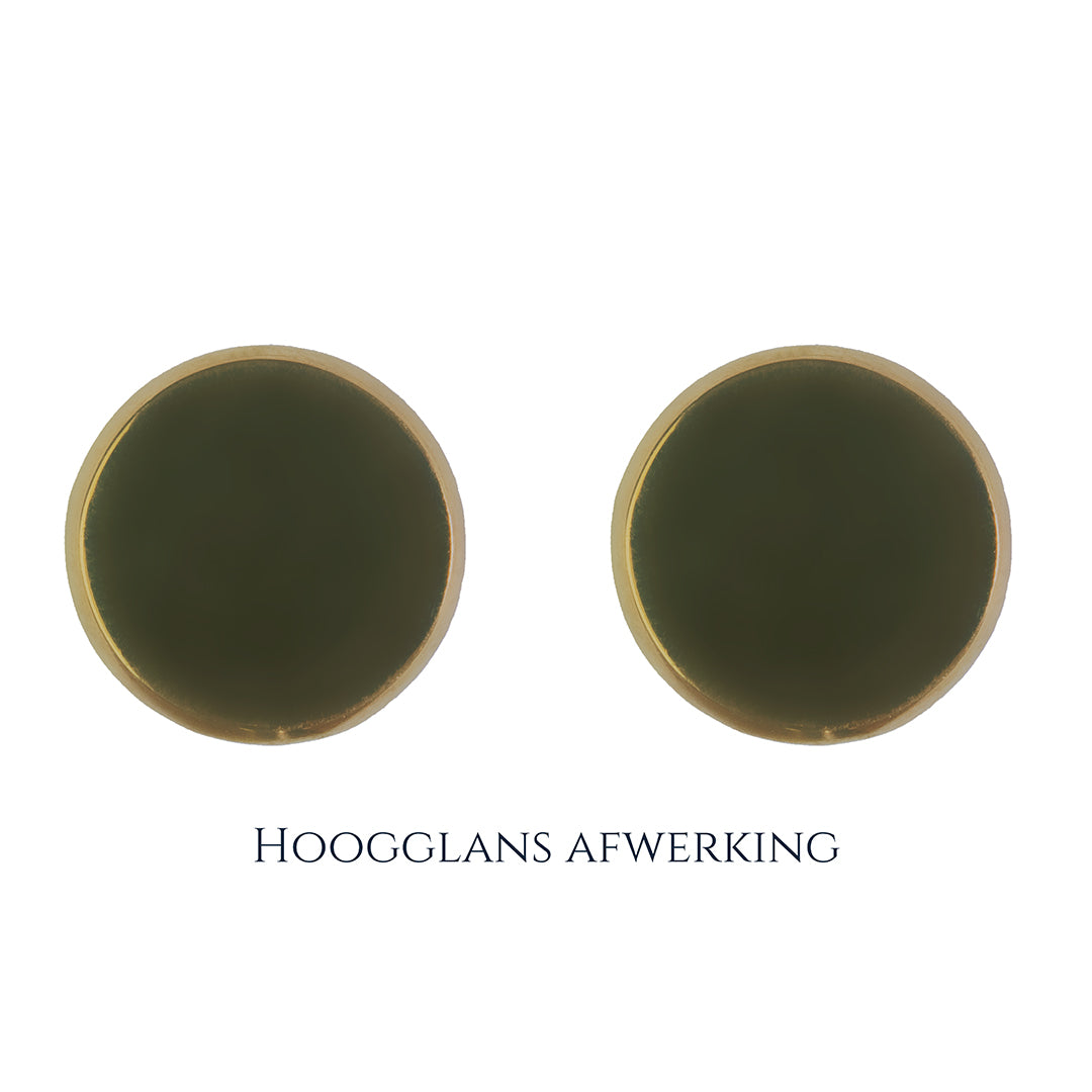 Gouden manchetknopen in ronde vorm. Keuze uit hoogglans, mat of ijsmat afwerking. Handgemaakte manchetknopen van Meijlis