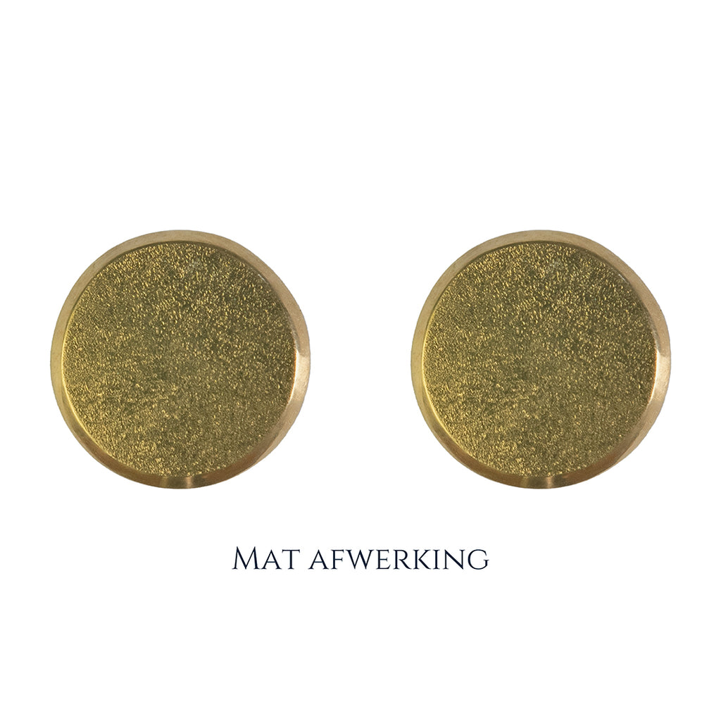 Gouden manchetknopen in ronde vorm. Keuze uit hoogglans, mat of ijsmat afwerking. Handgemaakte manchetknopen van Meijlis