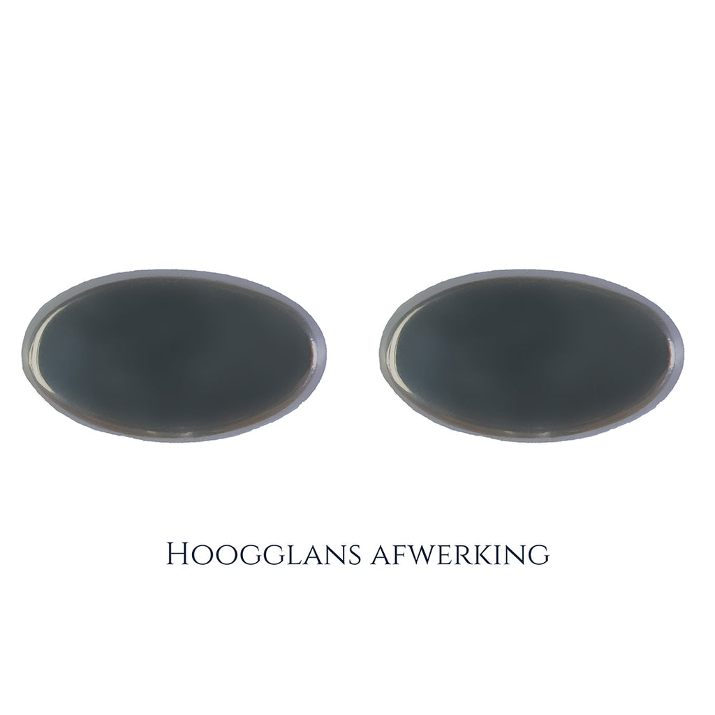 925 Zilveren manchetknopen in ovale vorm. Keuze uit hoogglans, mat of ijsmat afwerking. Handgemaakte manchetknopen van Meijlis.