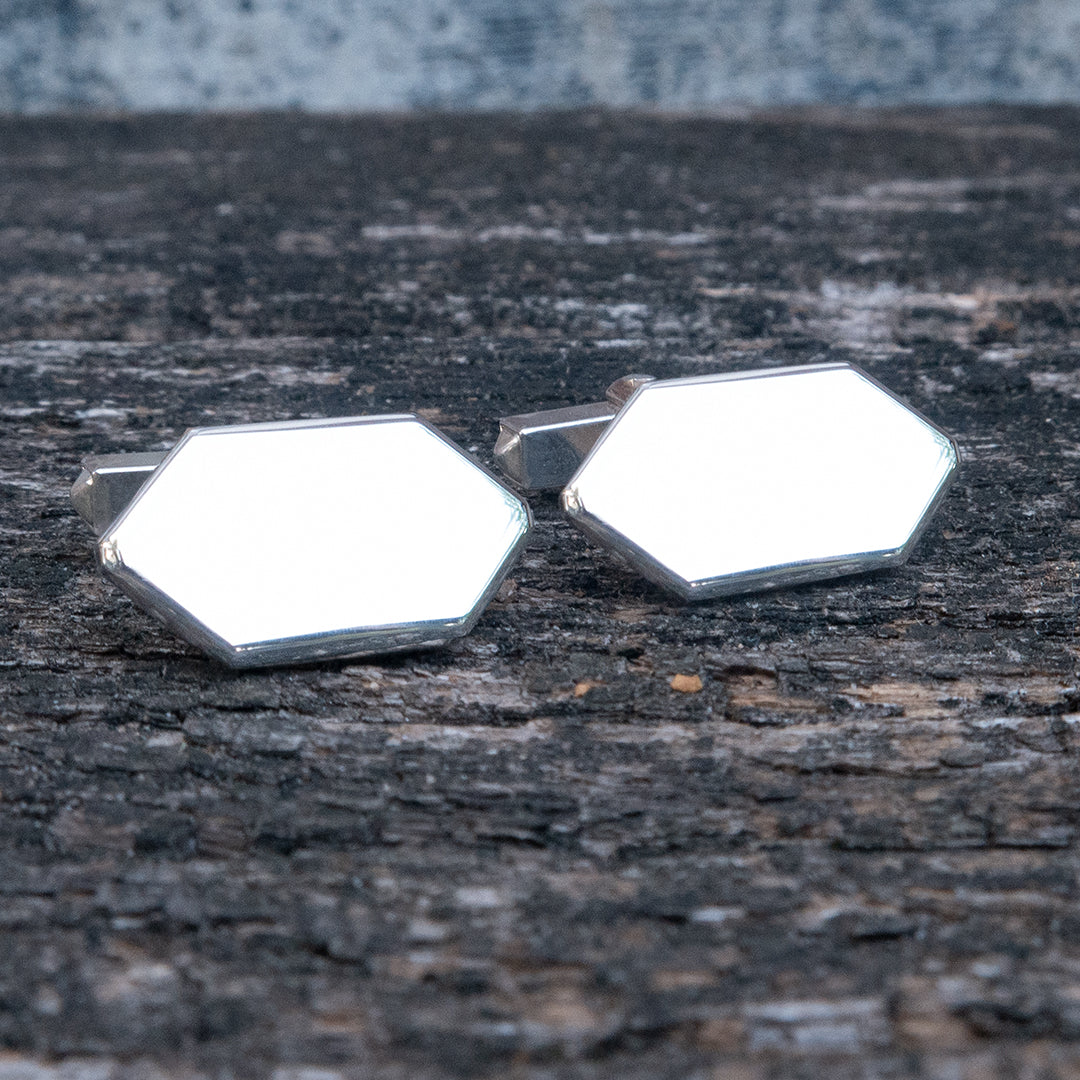 925 Zilveren manchetknopen in zeshoekige vorm. Keuze uit hoogglans, mat of ijsmat afwerking. Handgemaakte manchetknopen van Meijlis.
