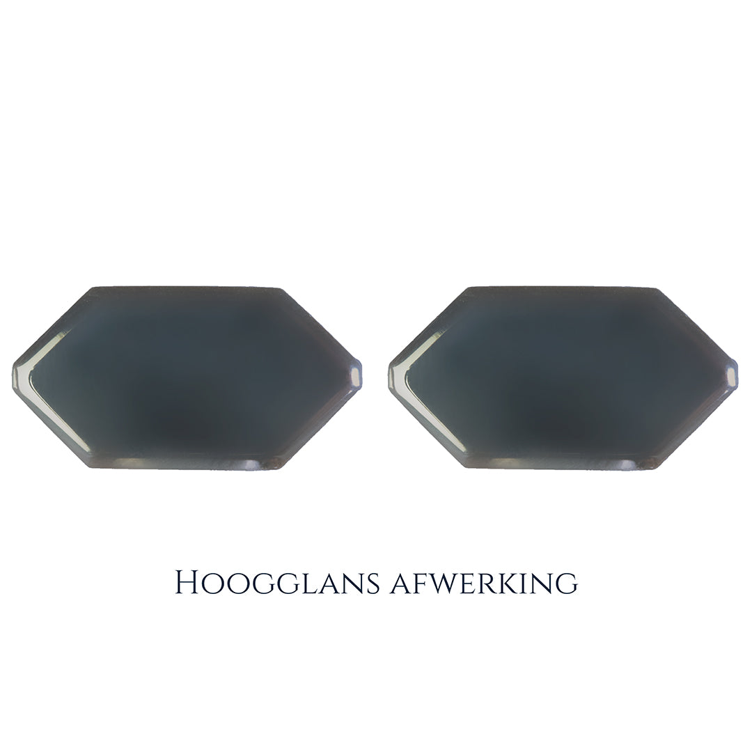 925 Zilveren manchetknopen in zeshoekige vorm. Keuze uit hoogglans, mat of ijsmat afwerking. Handgemaakte manchetknopen van Meijlis.